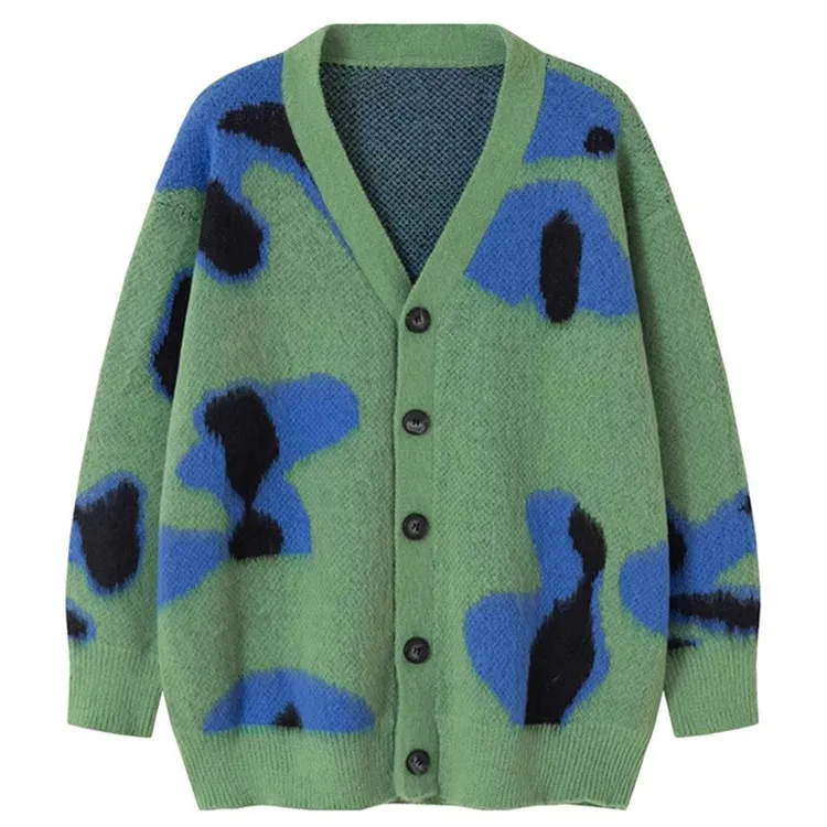 oversized abstract graphic cardigan green