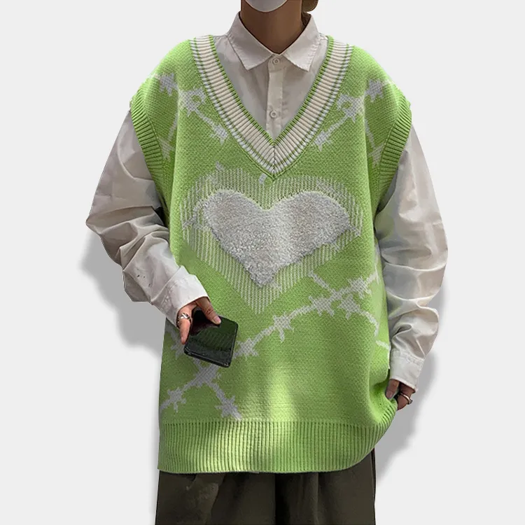 oversized y2k heart knit vest green