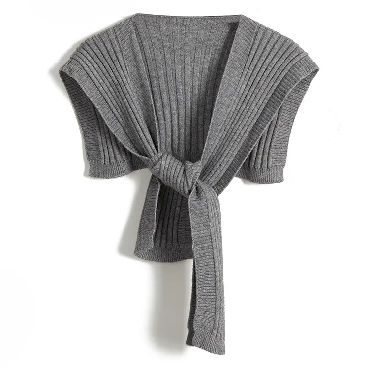 ribbed knit poncho scarf wrap grey