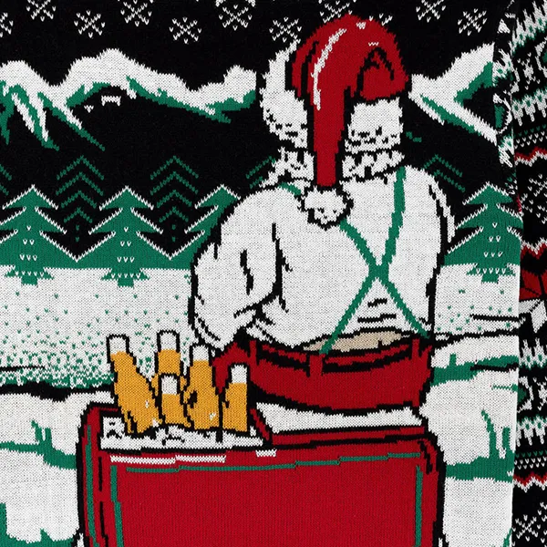 santa beer cooler christmas sweater knitting details
