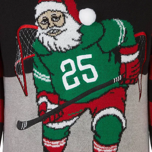 santa hockey player christmas sweater knitting details