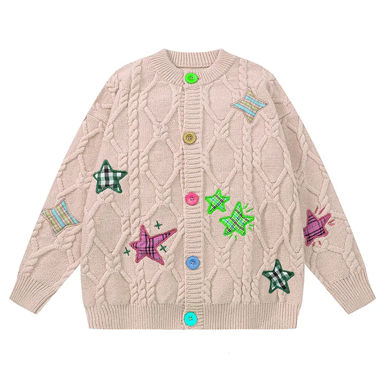 star appliqu cable knit cardigan sweater pink