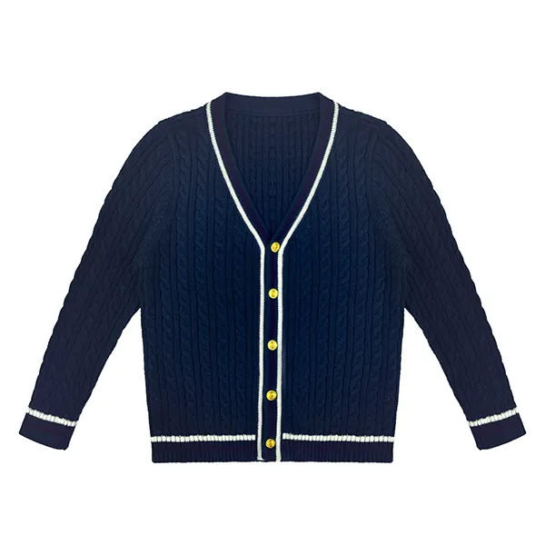cable knit v neck school cardigan jacket blue