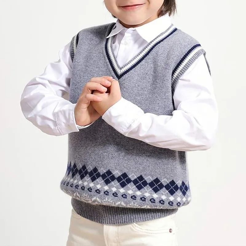 kids argyle v neck sweater vest grey