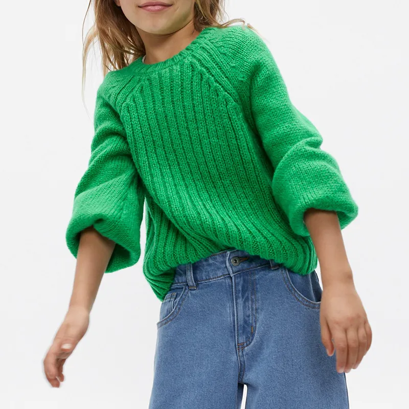 kids chunky ribbed raglan sweater green
