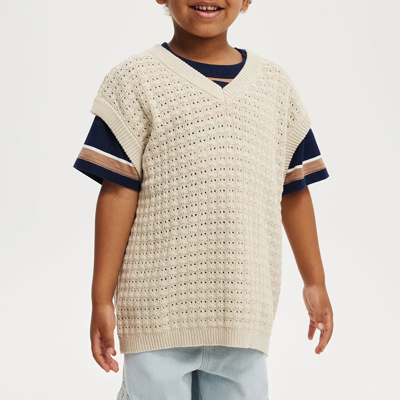 kids pointelle knit sweater vest front