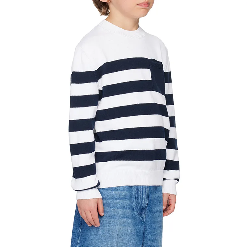 kids striped crewneck sweater with pocket black