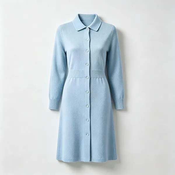 knitted button front medical uniform dress blue