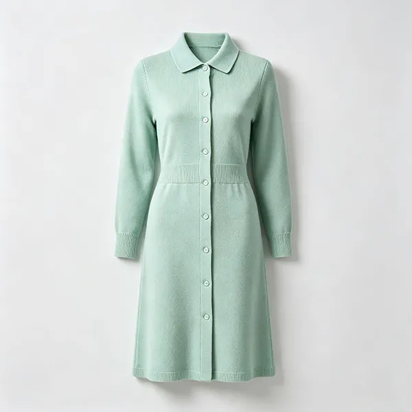 knitted button front medical uniform dress