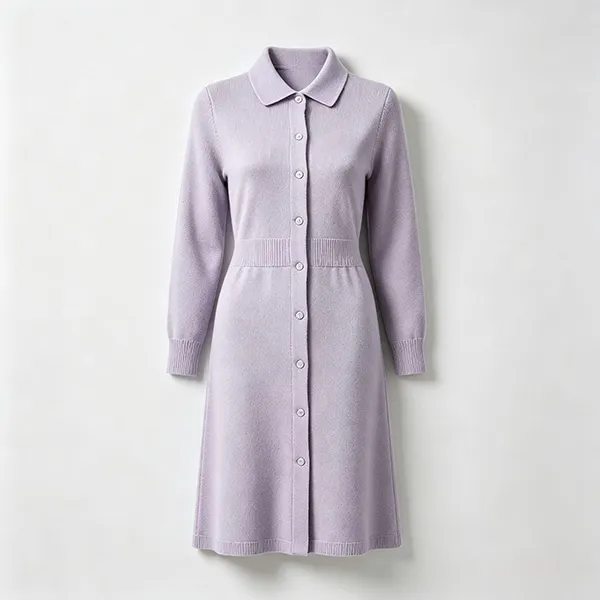 knitted button front medical uniform dress purple