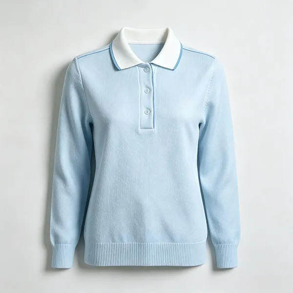 knitted long sleeve medical polo shirt blue