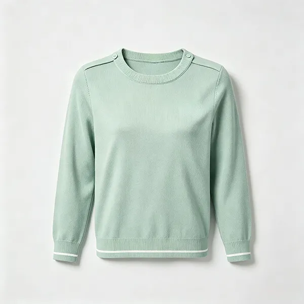 round neck knitted pullover shoulder buttons green