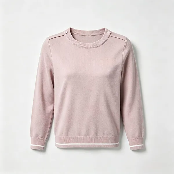 round neck knitted pullover shoulder buttons pink