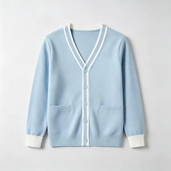 v neck knitted medical cardigan with pockets blue