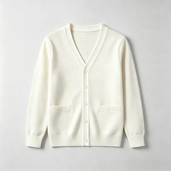 v neck knitted medical cardigan with pockets white
