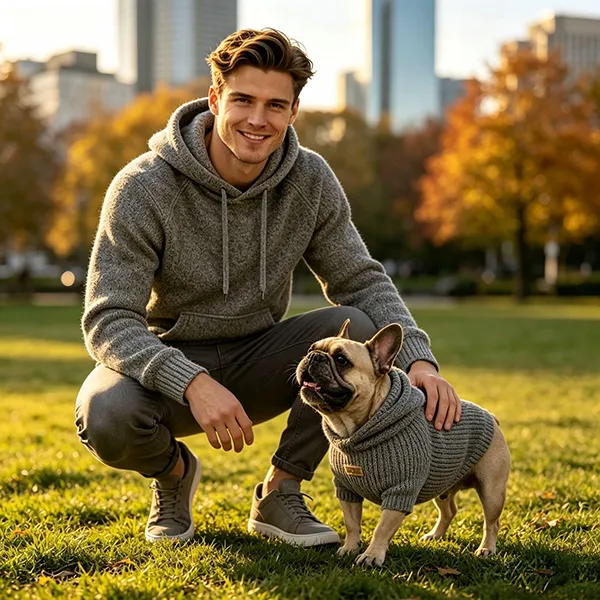 matching dog and owner knit hoodie sweater park