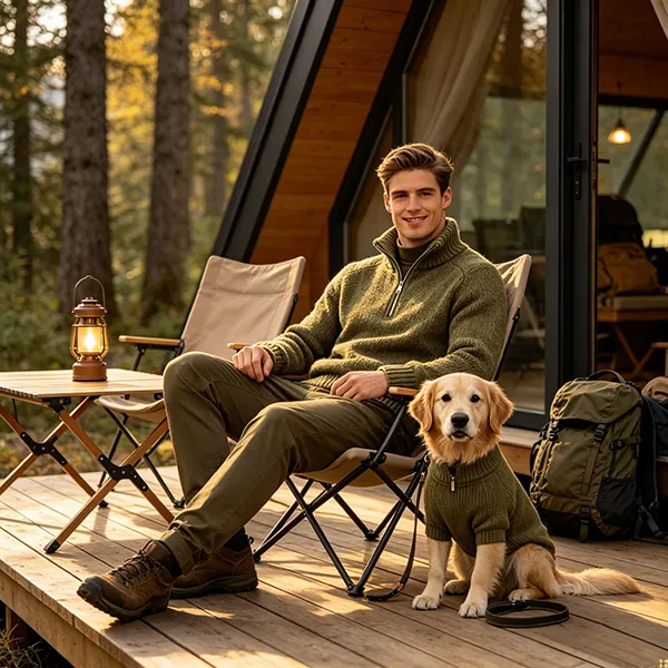 matching pet and owner quarter zip outdoor knitwear set
