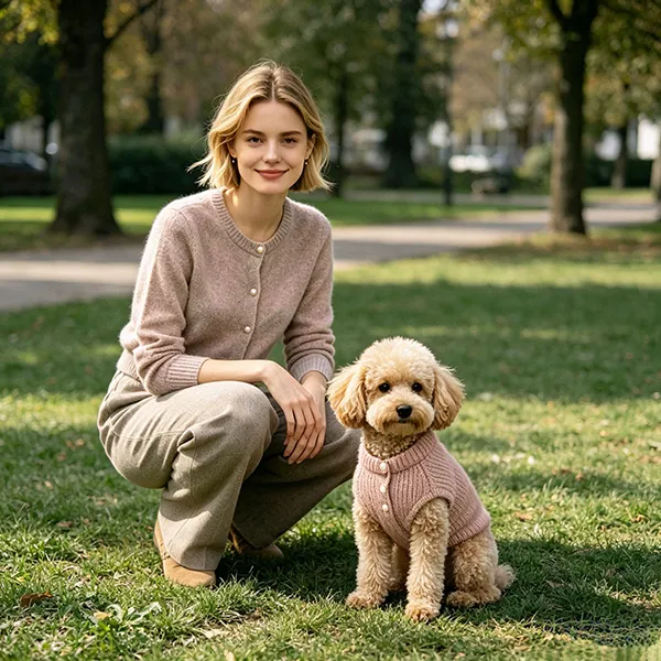 matching dog and owner crewneck knit cardigan set
