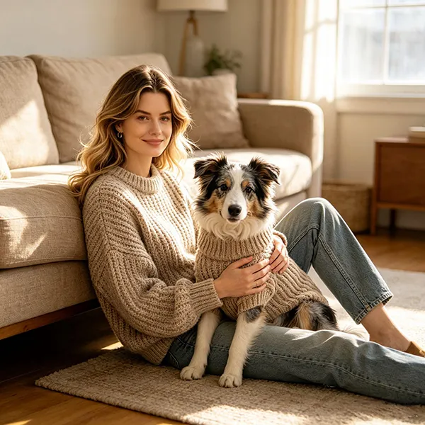 ribbed crewneck sweater matching dog and owner set