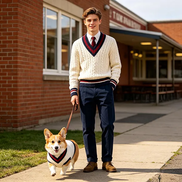 matching dog owner cable knit cricket sweater walking