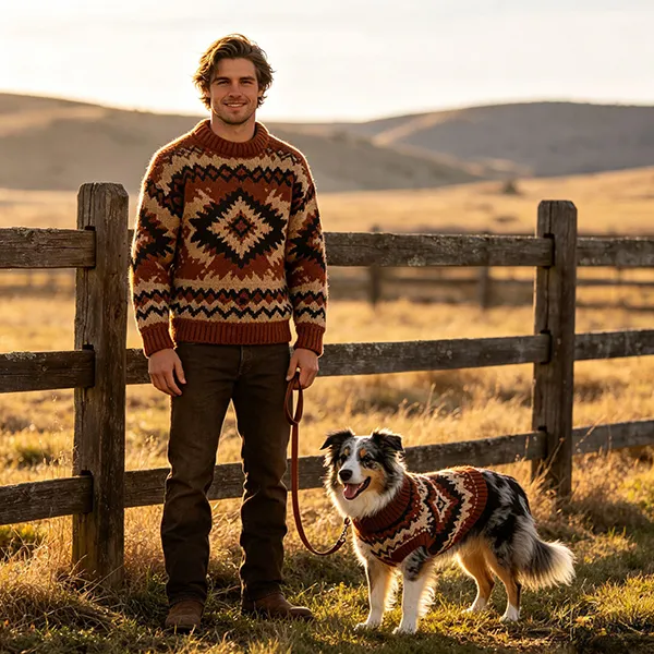 fair isle jacquard pullover and matching dog sweater set