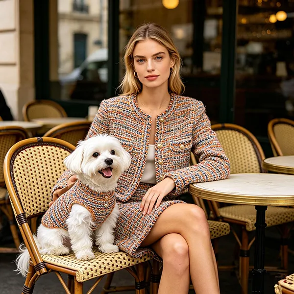 textured tweed knit cardigan and matching dog sweater set